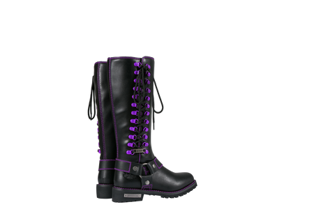 Dream Apparel® Women Biker Long Boots with Purple Laces