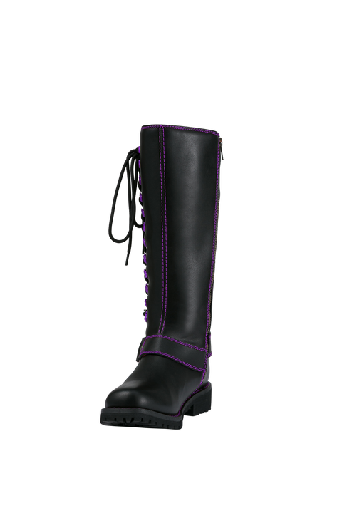 Dream Apparel® Women Biker Long Boots with Purple Laces