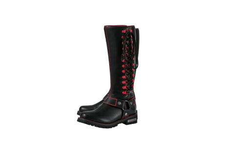 Dream Apparel® Women Biker Long Boots with Red Laces