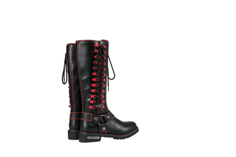 Dream Apparel® Women Biker Long Boots with Red Laces