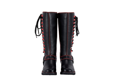 Dream Apparel® Women Biker Long Boots with Red Laces