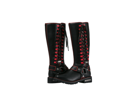 Dream Apparel® Women Biker Long Boots with Red Laces