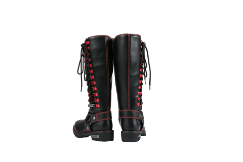 Dream Apparel® Women Biker Long Boots with Red Laces