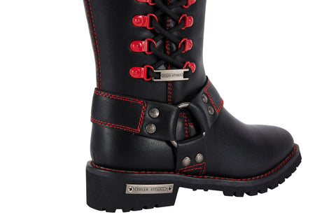 Dream Apparel® Women Biker Long Boots with Red Laces