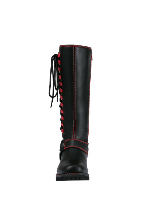 Dream Apparel® Women Biker Long Boots with Red Laces