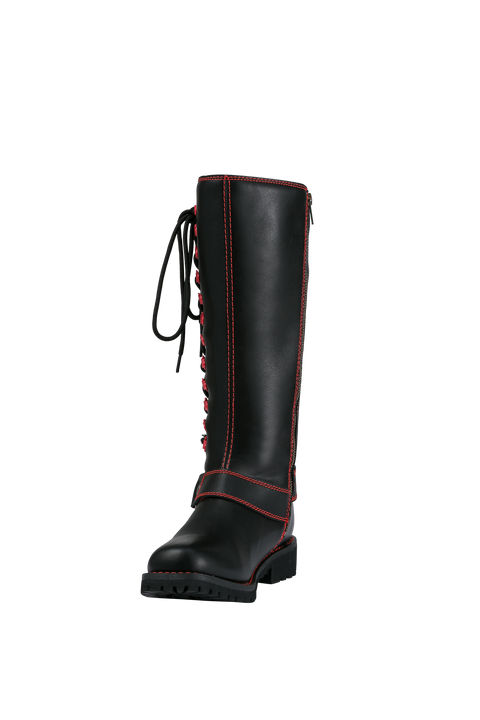 Dream Apparel® Women Biker Long Boots with Red Laces