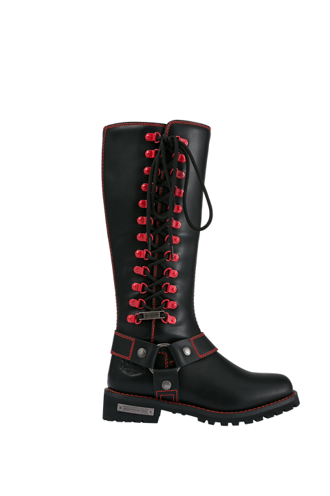 Dream Apparel® Women Biker Long Boots with Red Laces