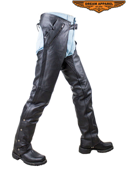 Dream Apparel Multi-Pocket Naked Cowhide Leather Chaps