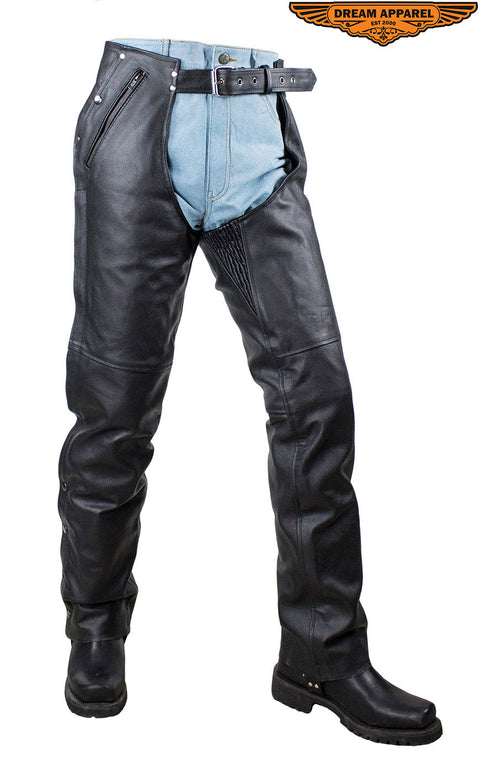 Dream Apparel Black Multi-Pocket Premium Cowhide Leather Chaps