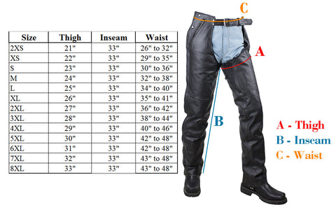 Dream Apparel Black Multi-Pocket Premium Cowhide Leather Chaps