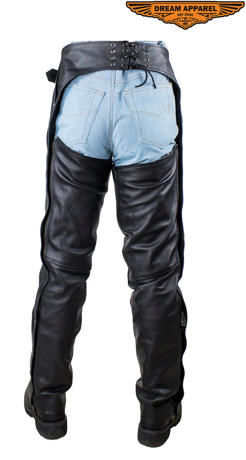 Dream Apparel Black Multi-Pocket Buffalo Hide Leather Chaps