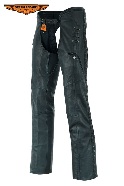 Classic Chaps with Eyelets Design & Zipper Pocket