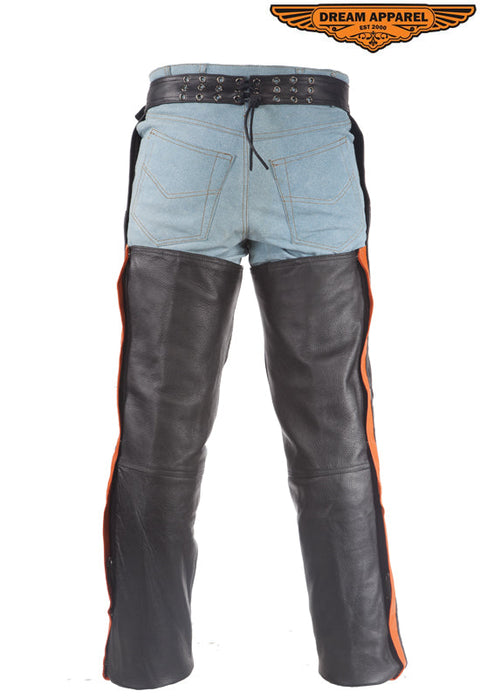 Black Leather Chaps With Orange Straps