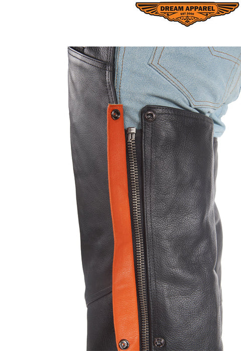 Black Leather Chaps With Orange Straps