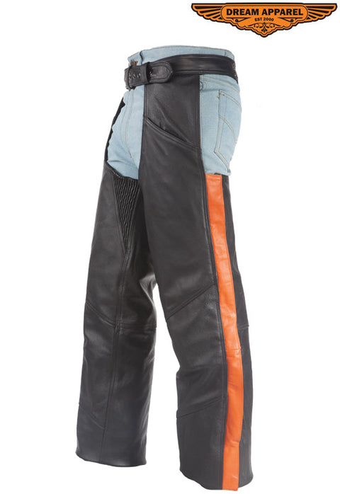 Black Leather Chaps With Orange Straps