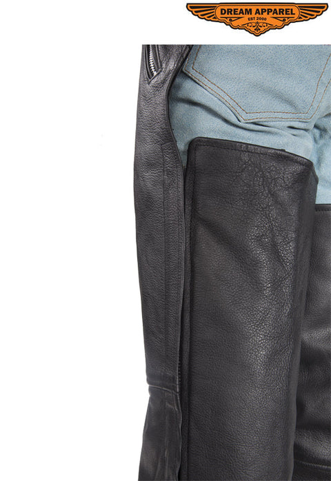 Leather Chaps With 3 Pockets & Mesh Lining