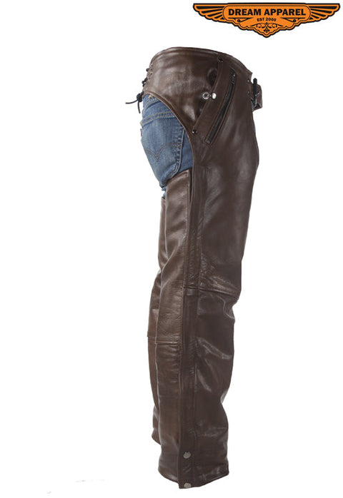 Brown Leather Chaps With Removable Liner