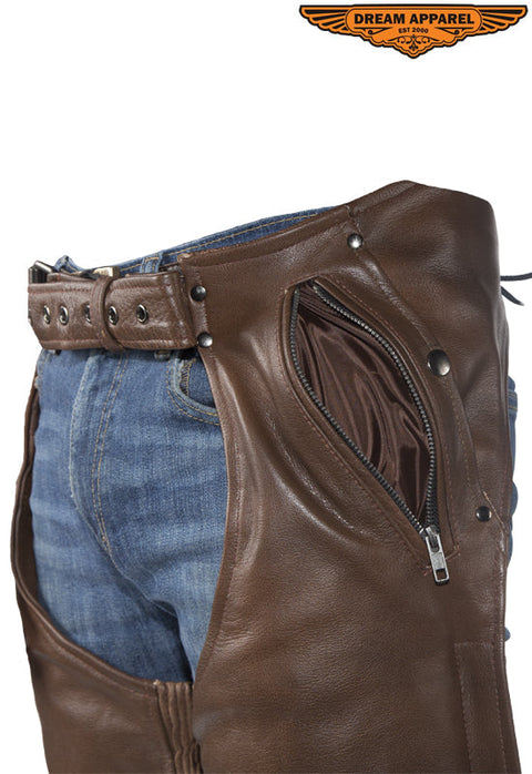 Brown Leather Chaps With Removable Liner