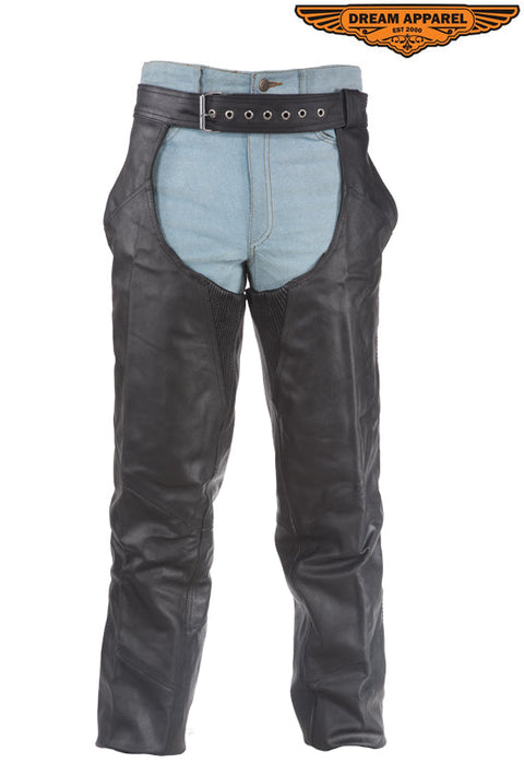 Braided Leather Chaps With Gathering In Inner Thighs