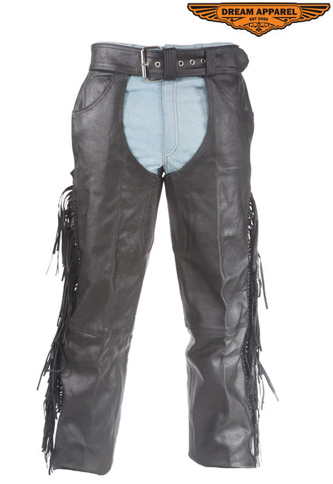 Leather Chaps With Fringe & Braid