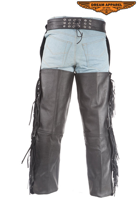 Biker Leather Chaps With Braid & Fringe