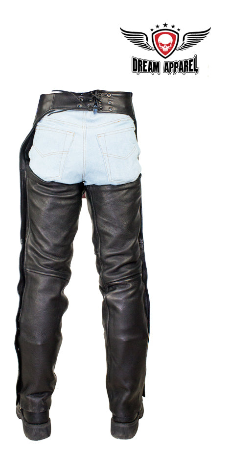 Black Split Cowhide Leather Chaps W/ Mesh Lining