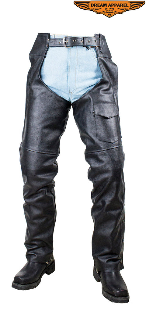 Dream Apparel Plain Black Split Leather Chaps With Zipout liner