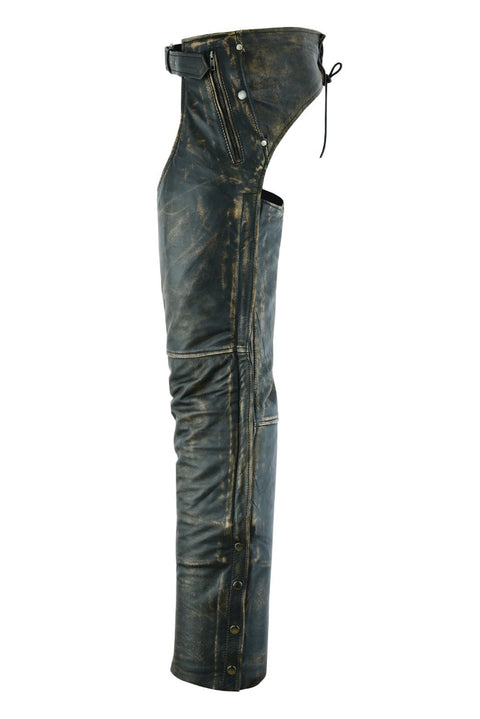 Dream Apparel Mens Distressed Brown Leather Motorcycle Chaps