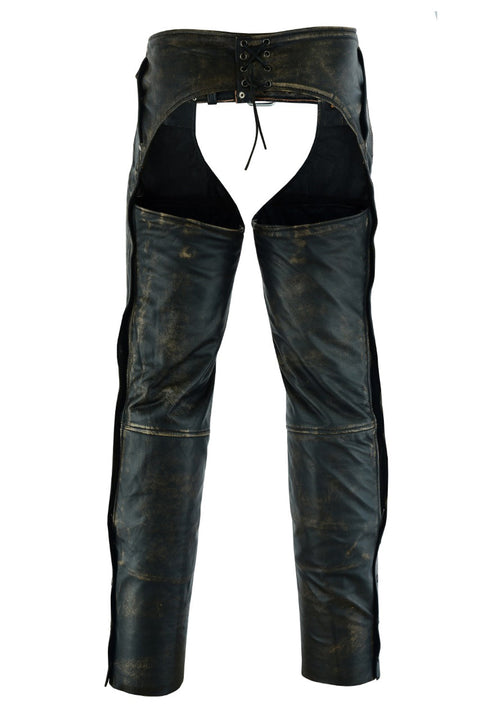 Dream Apparel Mens Distressed Brown Leather Motorcycle Chaps