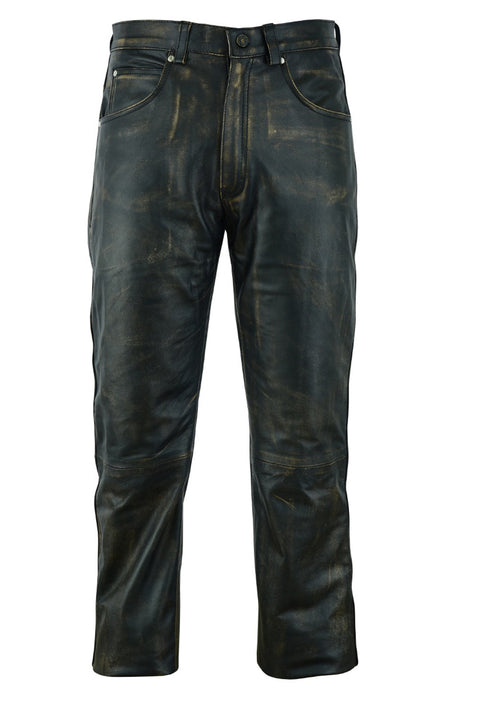 Mens Distressed Brown Leather Motorcycle Pants