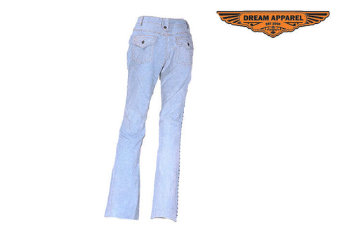 Womens Denim Leather Pants