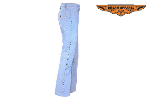 Womens Denim Leather Pants