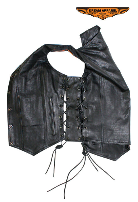 Black Naked Cowhide Leather Ladies Vest Extender