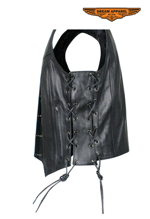 Black Naked Cowhide Leather Ladies Vest Extender