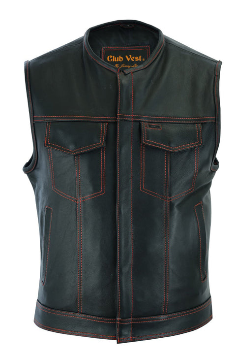 Mens CLUB VEST Red Thread, Concealed Gun Pockets, Heavy Duty Premium Cowhide Leather