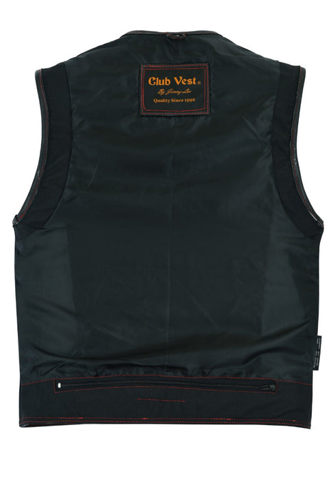 Mens CLUB VEST Red Thread, Concealed Gun Pockets, Heavy Duty Premium Cowhide Leather