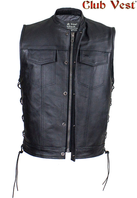 Men's Black Liner Split Leather Gun Pocket With Zipper And Snap Vest by Club Vest®