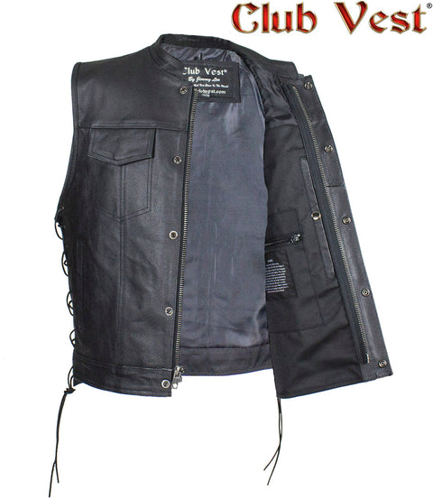 Men's Black Liner Split Leather Gun Pocket With Zipper And Snap Vest by Club Vest®