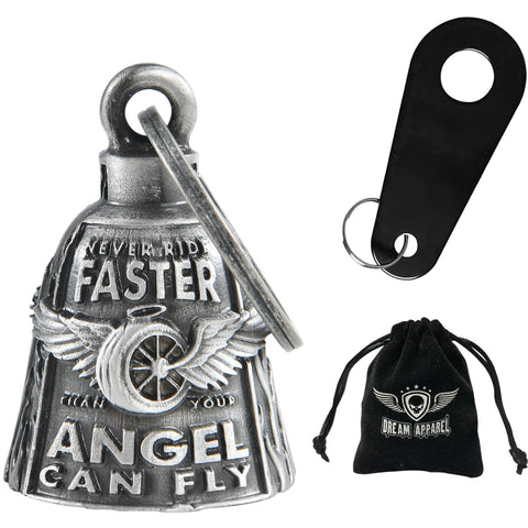 Dream Apparel Never Ride Faster than Your Angel, Wheel with Wings Motorcycle Bell  for Good Luck 3D