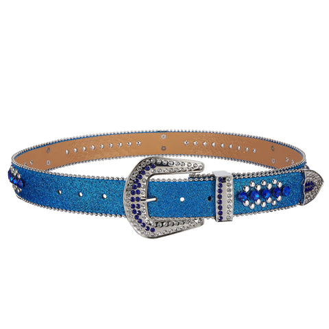 Dream Apparel Premium Strap Men Women Western Fashion Blue Bling Bling Rhinestones Diamond Belt