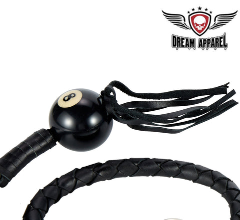 Dream Apparel 42" Long Black Fringed Get Back Whip With Black Pool Ball 8