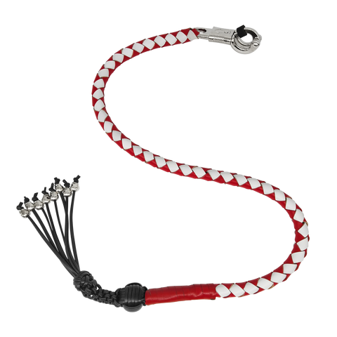 Dream Apparel 42" Long Get Back Whip Red And White with Monkey Fist & Skulls