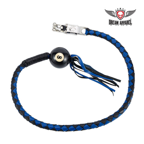 Dream Apparel 36" Long Black And Blue Fringed Get Back Whip With Black Pool Ball 8