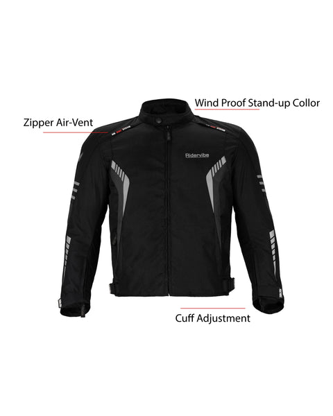 Dream Apparel Men's CE Armored Nylon & Mesh Motorcycle Grey and Black Waterproof Biker Jackets