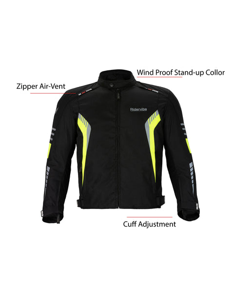 Dream Apparel Men's CE Armored Nylon & Mesh Motorcycle Neon and Black Waterproof Biker Jackets