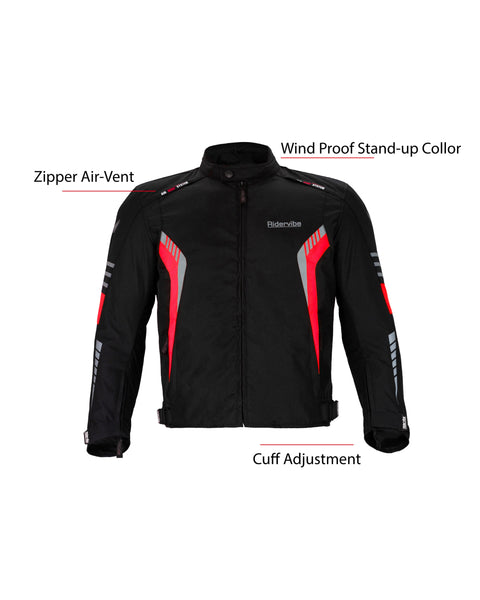 Dream Apparel Men's CE Armored Nylon & Mesh Motorcycle Red and Black Waterproof Biker Jackets