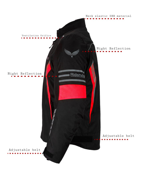 Dream Apparel Men's CE Armored Nylon & Mesh Motorcycle Red and Black Waterproof Biker Jackets