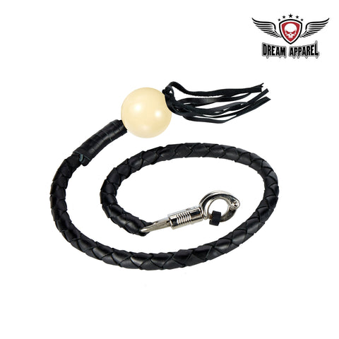 Black Fringed Get Back Whip With White Pool Ball