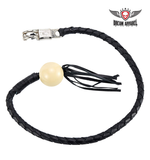 Black Fringed Get Back Whip With White Pool Ball