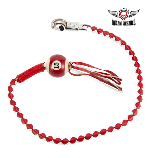 White And Red Fringed Get Back Whip W/ Pool Ball